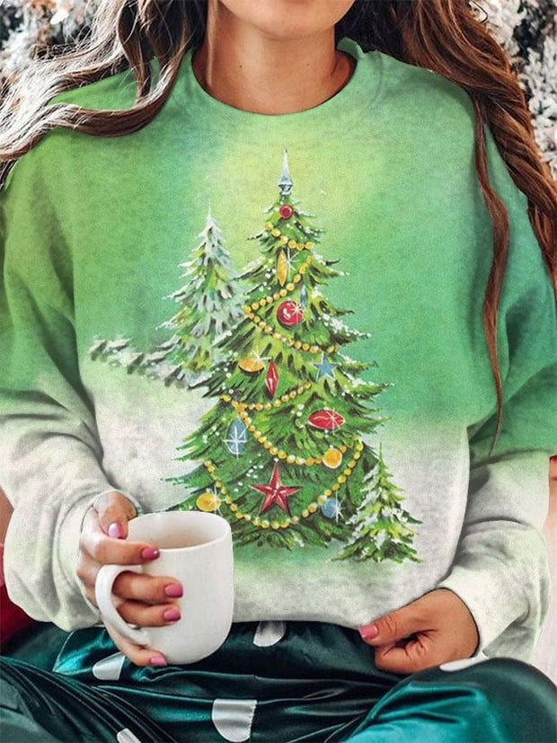 Christmas Tree  Printed Long Sleeve Casual Top