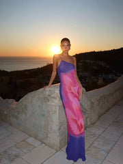 Thin straps gradient color backless dress