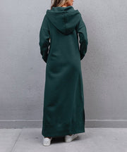 Autumn Winter New Loose Velvet Casual Fashion Big Pocket Knitted Hooded Maxi Dress