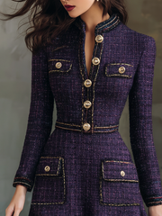 Vintage Buttons Chanel Style  Tweed Midi Dress