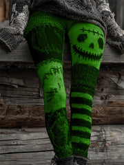 Women's Retro Halloween Contrast Color Comfortable Knitted Print Leggings
