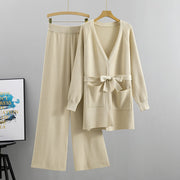 V-neck knitted cardigan jacket wide-leg pants two-piece set