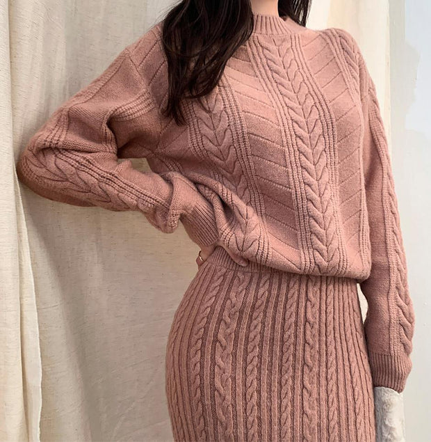 Autumn and winter twist knitted two-piece set