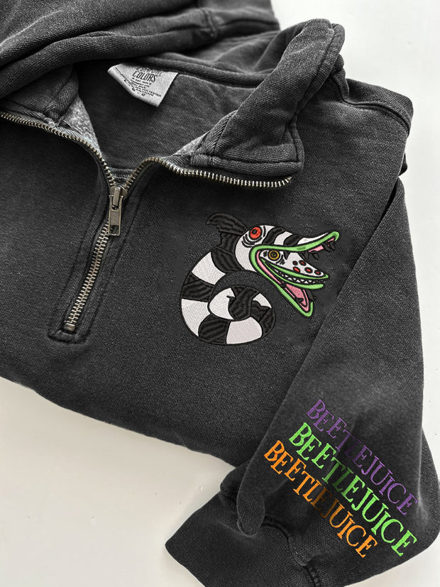 Vintage Halloween Horror Movie Embroidered Zip Up Sweatshirt