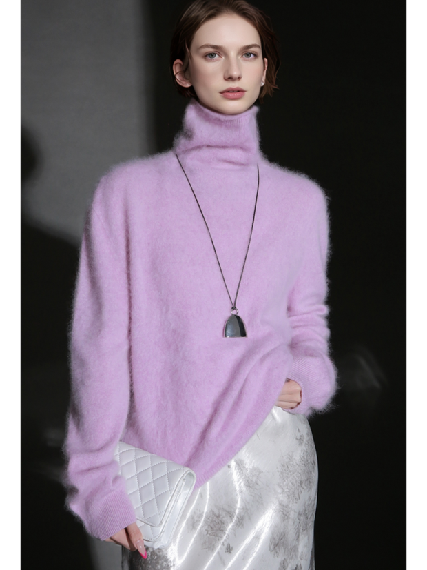 Luxury Cashmere Turtleneck Sweater – Seamless Design, Soft Brushed Knit, Solid Color Warm Pullover for Fall Winter