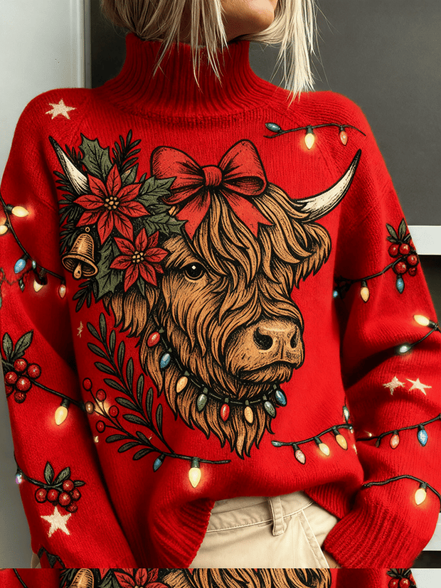 Women's Christmas West Highland Cow Print Festive Top