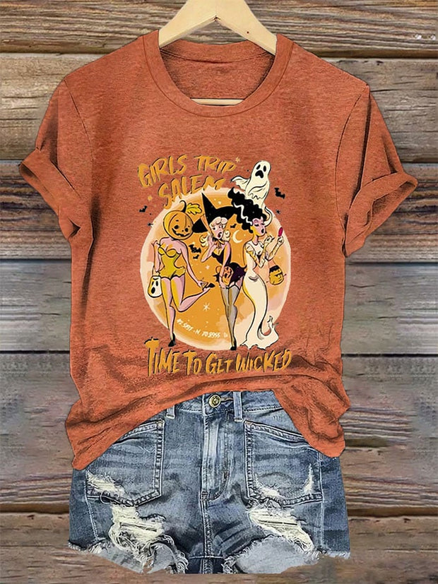 Women's Girl's Trip Salem Time To Get Wicked Halloween Casual Tee