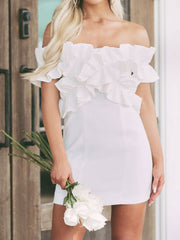 White off shoulder rufffle dress