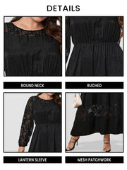 Plus Black Floral Jacquard Mesh Patchwork Maxi Dress