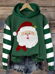 Women's Casual Santa Claus Striped Hoodie