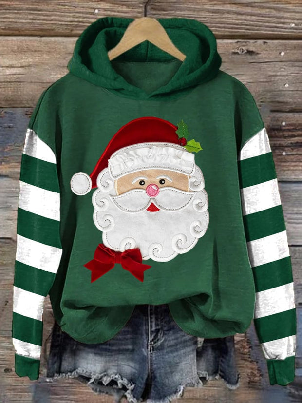 Women's Casual Santa Claus Striped Hoodie