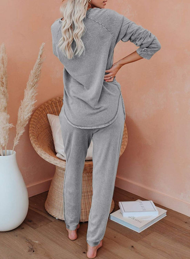 Women's Casual Home Sleeve T-shirt Trousers Suit