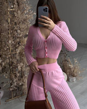 Fashionable knitted see-through hollow two-piece set