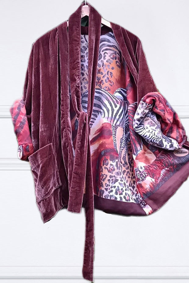 Lined Leopard Patchwork Print Fashion Short Kimono Duster