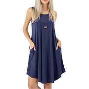 Women Solid Color Sleeveless Pocket Casual Large Hem Summer Dresses