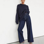Round Neck Reverse Solid Color Casual Knitted Top