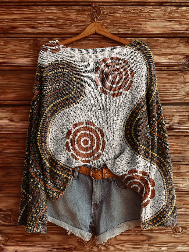 Women's Bohemian Floral Pattern Art Print Casual Pullover Sweater