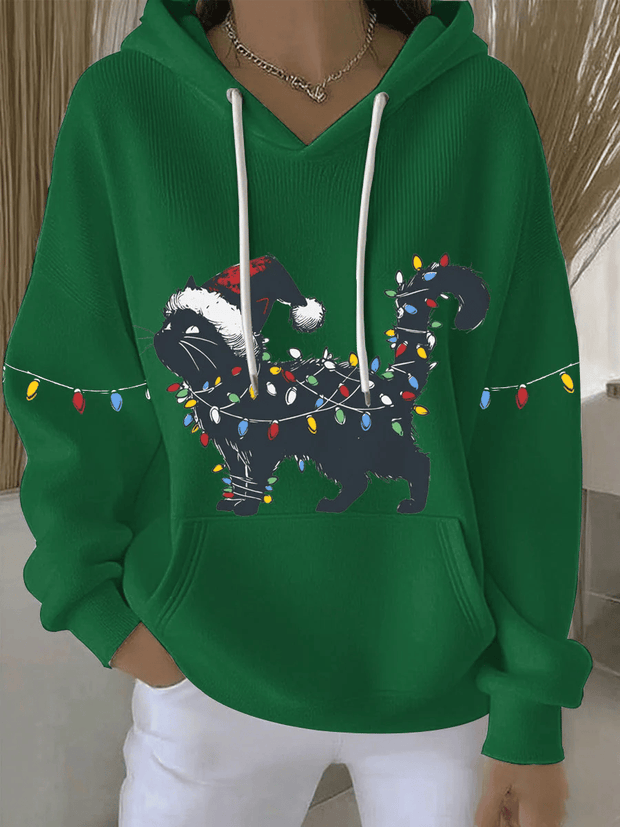 Women's Black Cat Print Casual Sweatshirt
