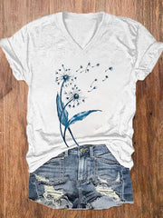 Dandelion Print Women's V-neck T-shirt