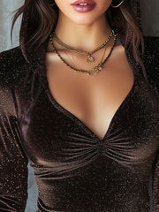 Shimmer Brown Velvet Bodycon Sparkle Hooded Top