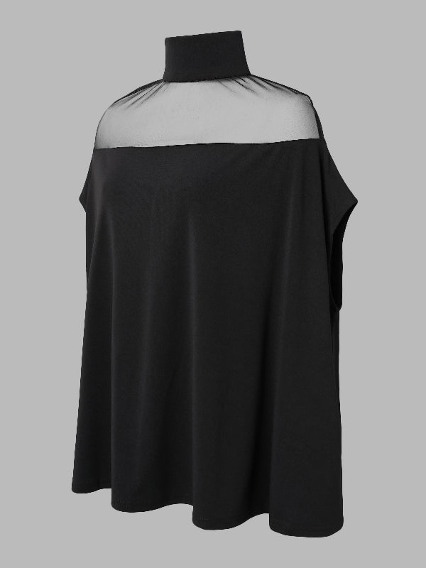 Batwing Sleeves See-Through High-Neck Blouses&Shirts Tops