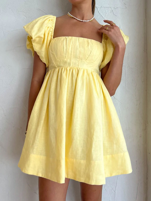 Puff sleeve mini dress in yellow