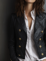 Vintage Metal Button Military Style Eco-leather Jacket
