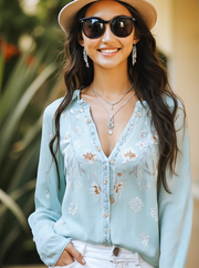 Soft And Casual Bohemian Style Embroidered Shirt