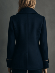 Classic Navy Wool-Blend Double-Breasted Peacoat Gold Buttons Coat
