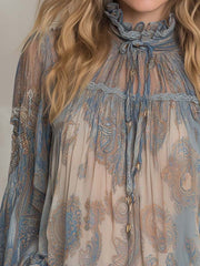Vintage Sheer Paisley Ruffle Blouse