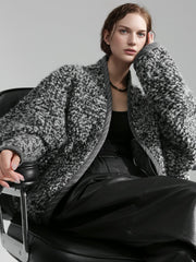 Old Money Style Batwing Sleeve Cardigan Coat for Women – Double-Faced Alpaca Wool Cape with Leather Trim and Speckled Dot Detail