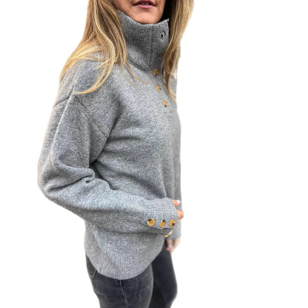 Stand Collar Buttons Casual Loose Sweater