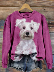 Cute Dog Pattern Crew Neck Cozy Sweatshirt