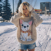 Fuzzy French Bulldog Dog Family Felt Cozy Knit Sweater