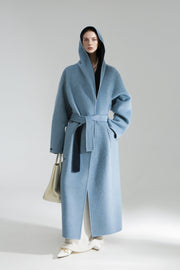 Elegant Double-Faced Tencel Wool Cape Coat for Women – Luxury Hooded Two-Tone Winter Outerwear