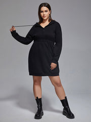 Plus Drawstring Zipper Hoodie Dress