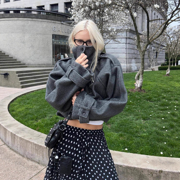 Loose Versatile Stand Collar Short Woolen Coat