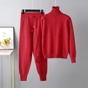 Turtleneck solid color sweater knitted two-piece set