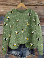 Flying Bees Embroidery Pattern Cozy Knit Sweater