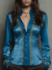 Elegant Baroque Satin Embroidered Shirt