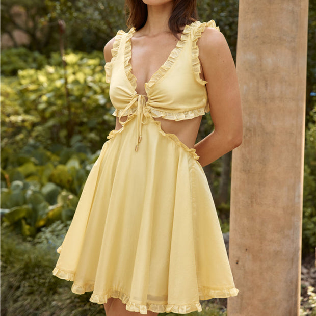 Yellow Ruffled Waistless Mini Dress