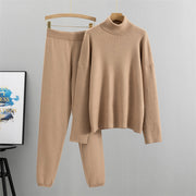 Turtleneck knitted sweater wide-leg pants two-piece set