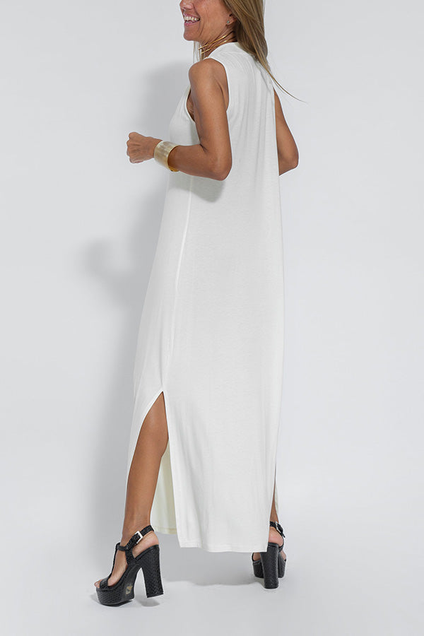 Elegant Is Eternal Solid Color Sleeveless Slit Maxi Dress