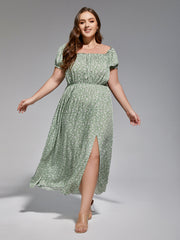 Plus Sage Green Floral Off-Shoulder Maxi Dress