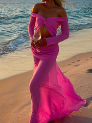 Off shoulder halter neck ruched maxi dress