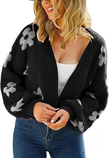 Floral Open Front Fuzzy Cardigan