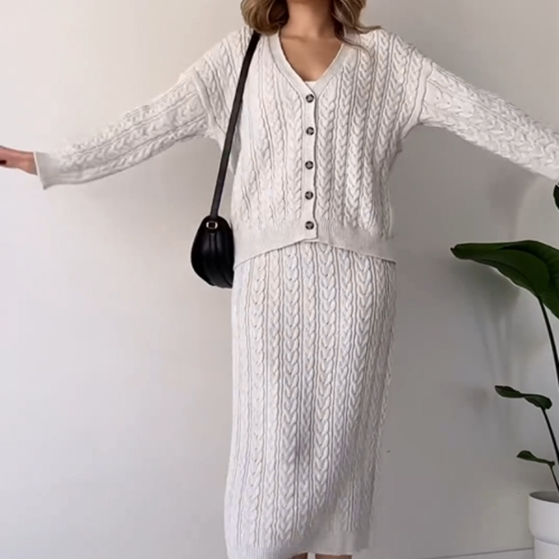 Temporary Twist Sweater Jacket Skirt Two -piece Suit