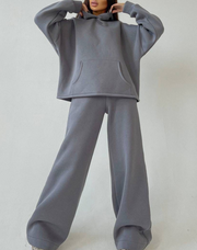 Two-piece Women's Hooded Pocket Sweater Suit