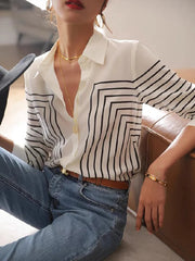 Casual Long Sleeves Printed Lapel Blouses&Shirts Tops