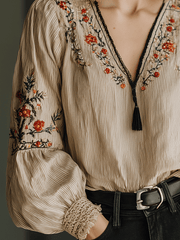 Floral Embroidered Boho Blouse